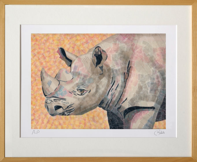 セロ版画™ 「サイ」/2017年制作 / プリントにセロテープ® / 42.8×34.8cm