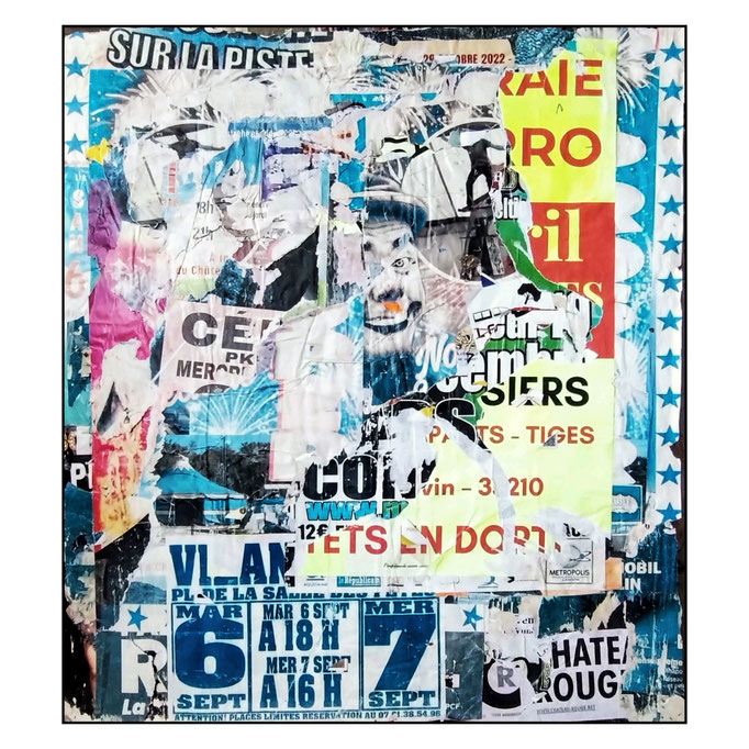 Sur la piste, décollage with tape and staples, ca. 108 x 95 cm, 2026 (Corzent, FR)