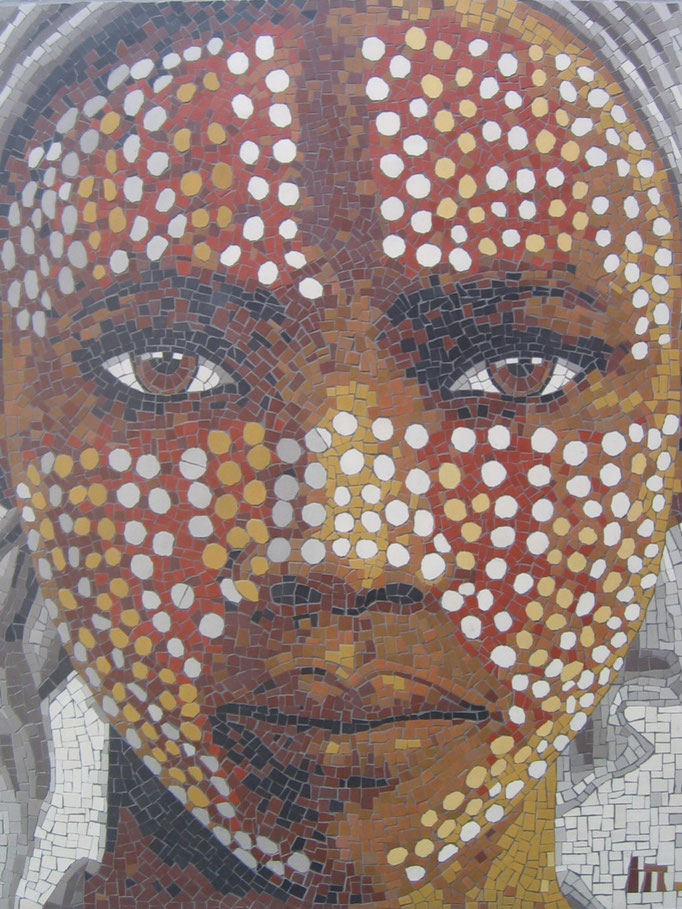 série ethnique, masque peint, "jeune éthiopien IV", réalisé en mosaïque