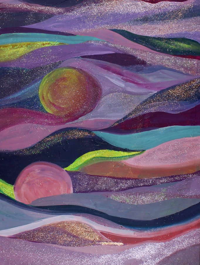 Lila Sonne 50cm x 70cm Mixed Media auf Leinwand