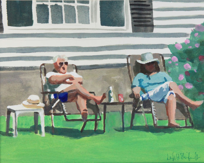 Relaxing on the Boulevard, Acrylic on Paper, 9 x 12 in. SOLD