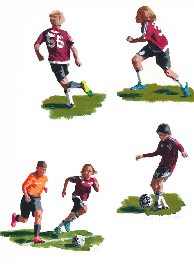 Soccer Kids, Acrylic on Paper, 9 x 12 in.