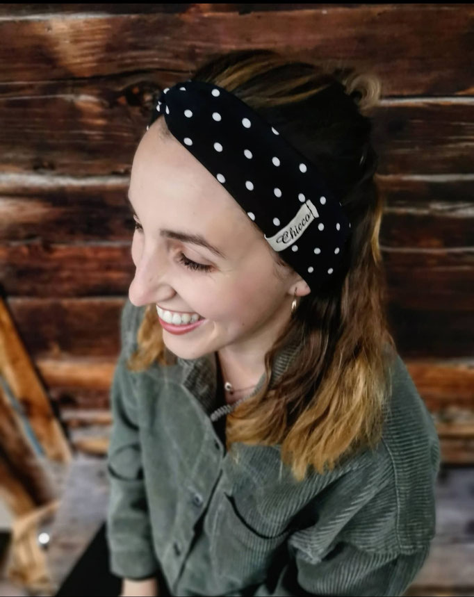 Haarband mit Knoten in Farbe schwarz gepunktet 