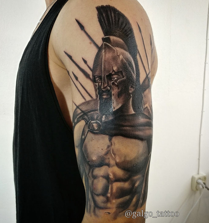 Tatuaje realista de Leonidas, el rey espartano de la pelicula de los 300. Leonidas tattoo, from the film 300