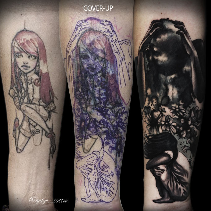 Tatuaje cover up para cubrir una muñeca en un brazo de chica. Hecho en Santa Brígida, Gran Canaria.
