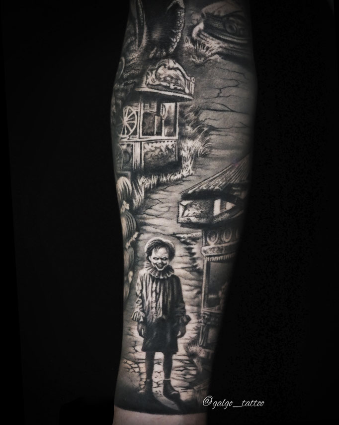 Manga de tatuaje de terror. Payaso de It. 