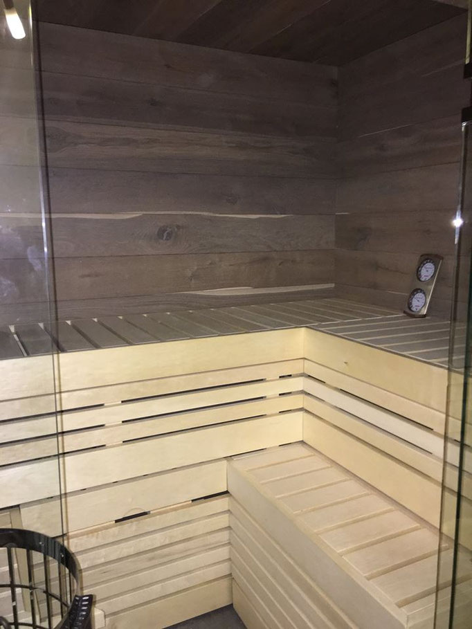 Sauna Oakland - Parkett als Wandbelag Köln NRW Rhein-Sieg Massiv Eiche hartwachsgeölt Osmo Bona 