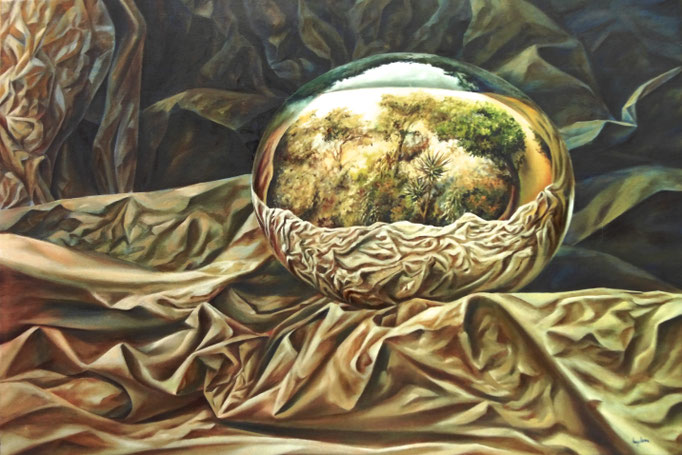 JARDÍN ESFÉRICO. Óleo sobre tela. 80 x 120 cm. Jorge Luna