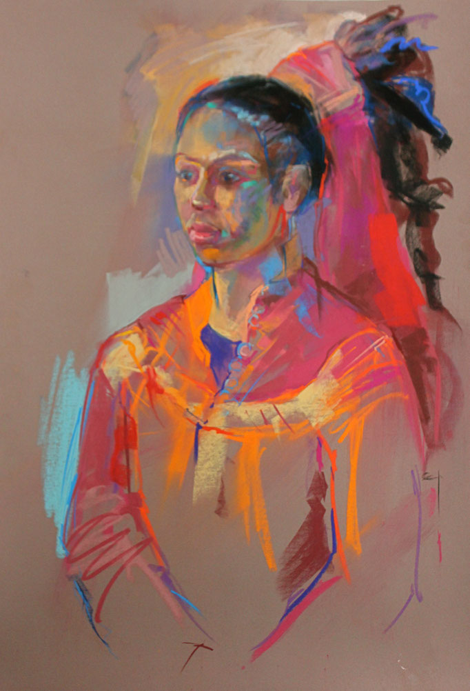 Habi coiffure haute, pastels sur pastel-mat, 65/50 cm, 2016