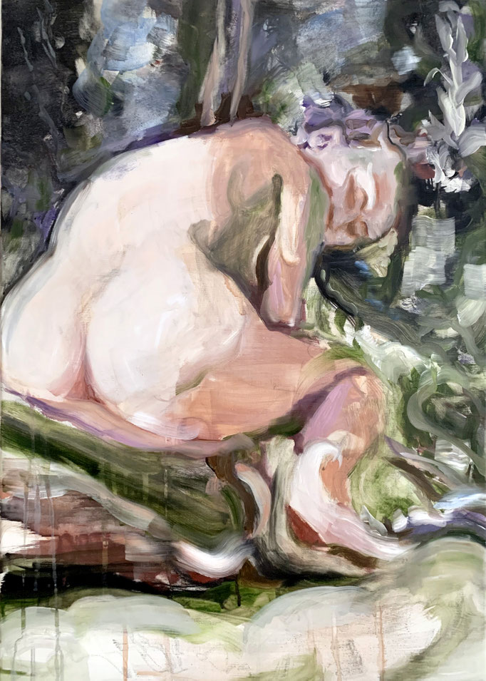 tanja selzer, daphne 3, 2021, 70 x 50cm, oil and graphite on linen