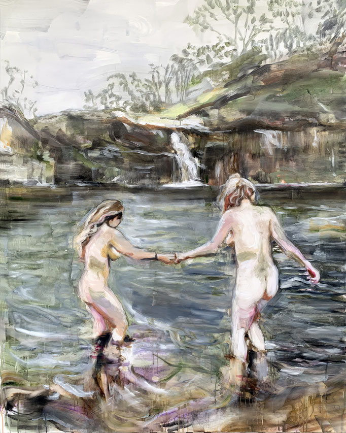 tanja selzer, waterfall, 2021, 150 x 120 cm, oil and graphite on linen