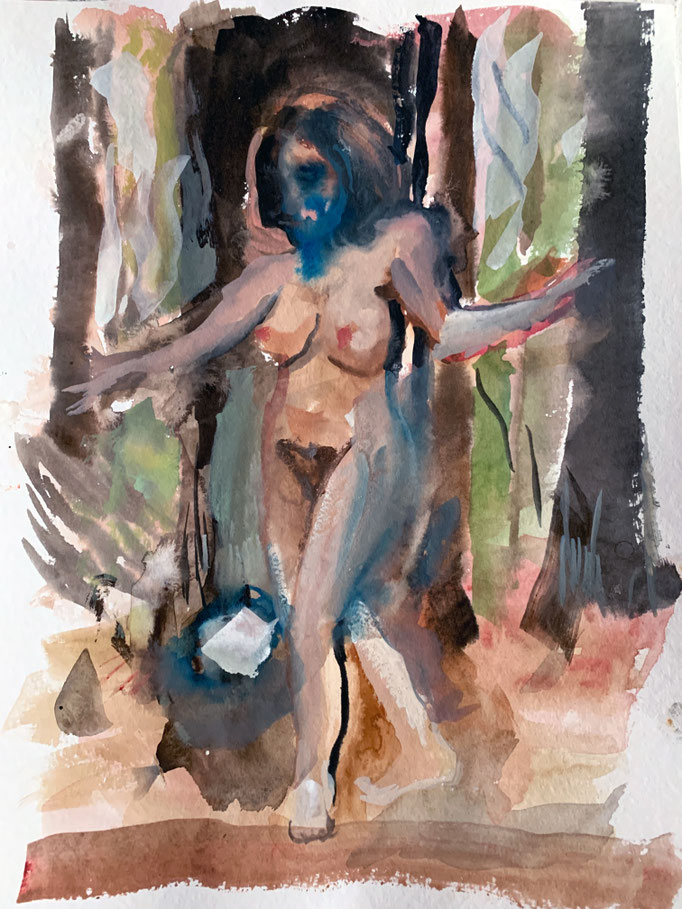 Tanja Selzer _ Blue faces_ 2023 _ 48x36cm _watercolor on paper