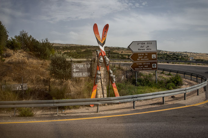 Street sign to a skying resort, Golan Heights, May 2017. 