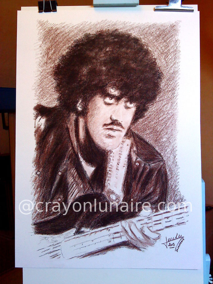 Phil Lynott fusain gros buisson et sépia