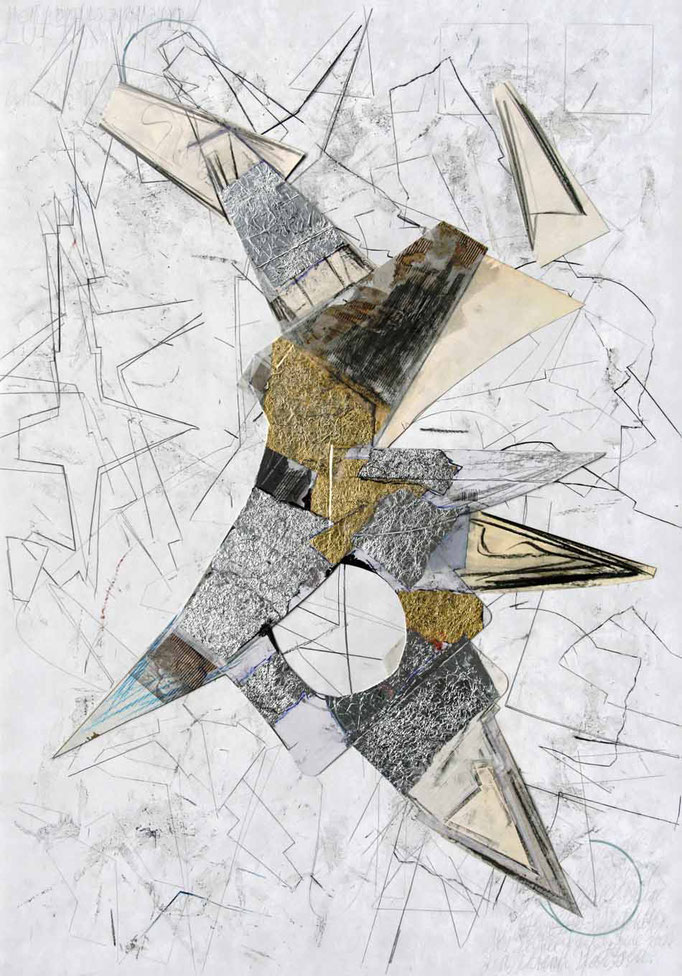 Splitter (Flug), 100 x 70 cm, Collage/Zeichnung, 2/2023