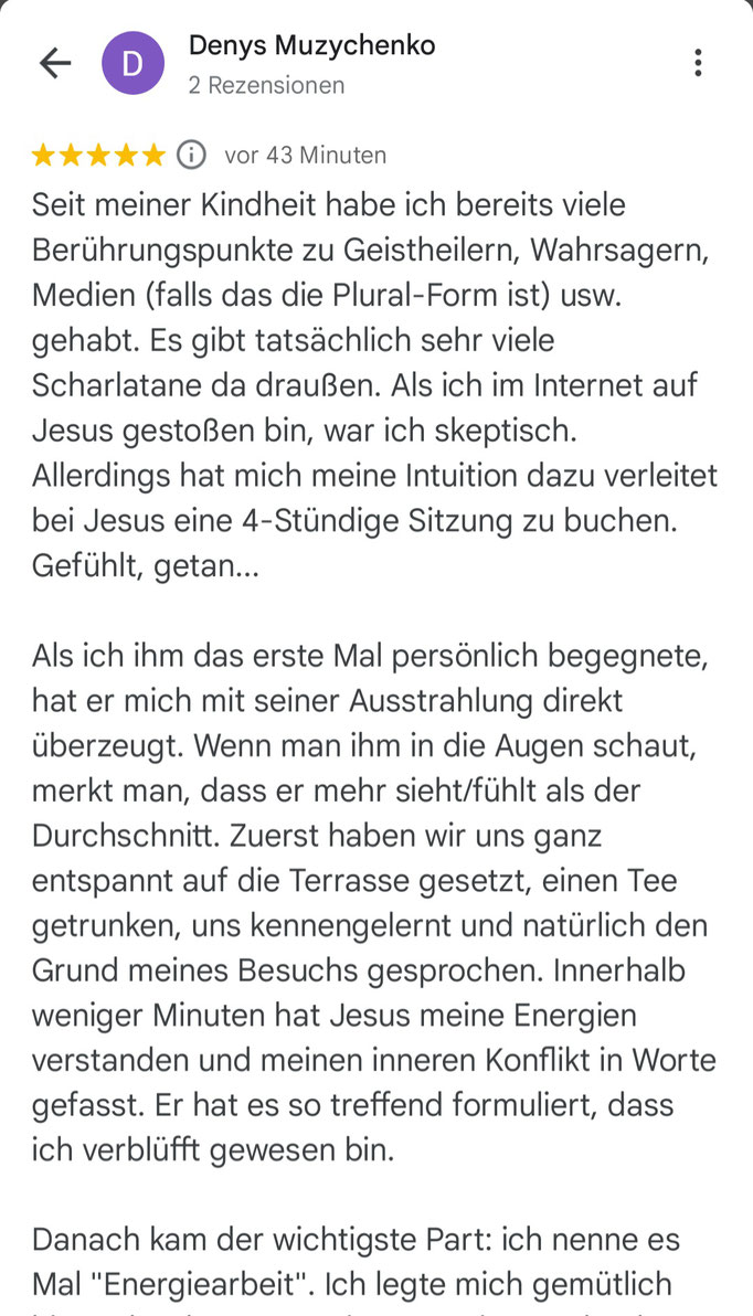 Bewertungen zu Geistheiler Jesus Lopez, Google 52