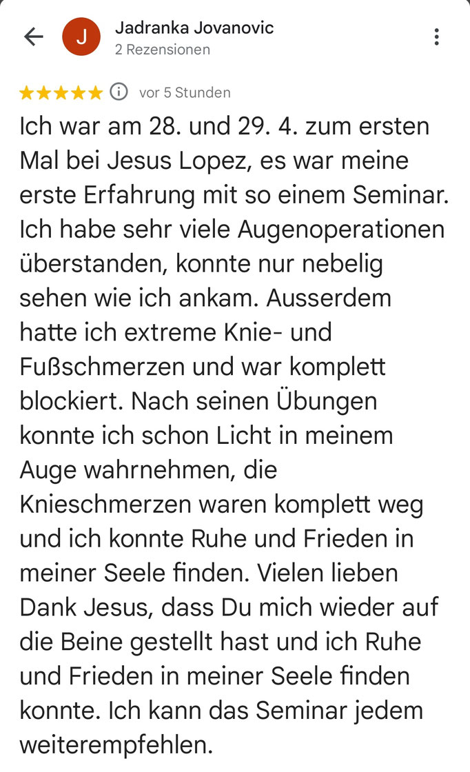 Bewertungen zu Geistheiler Jesus Lopez, Google 50