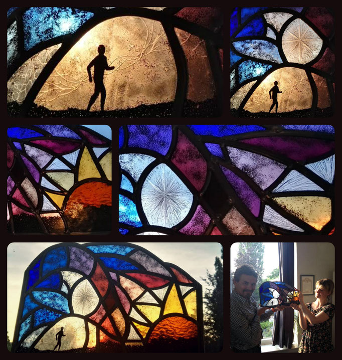 The walk. Technique : Stained glass, painting, engraving 