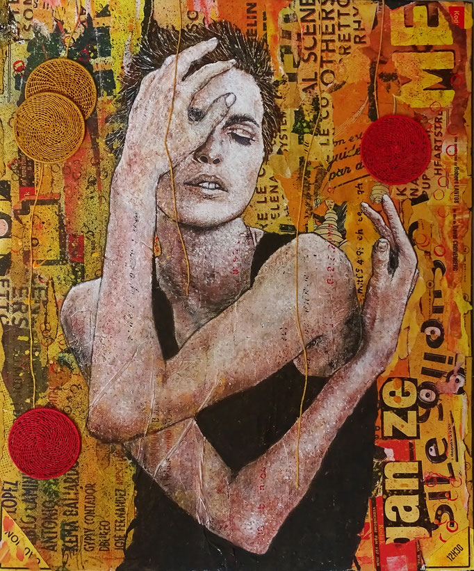 Étrange orange danse - 45 x 54 - 2025