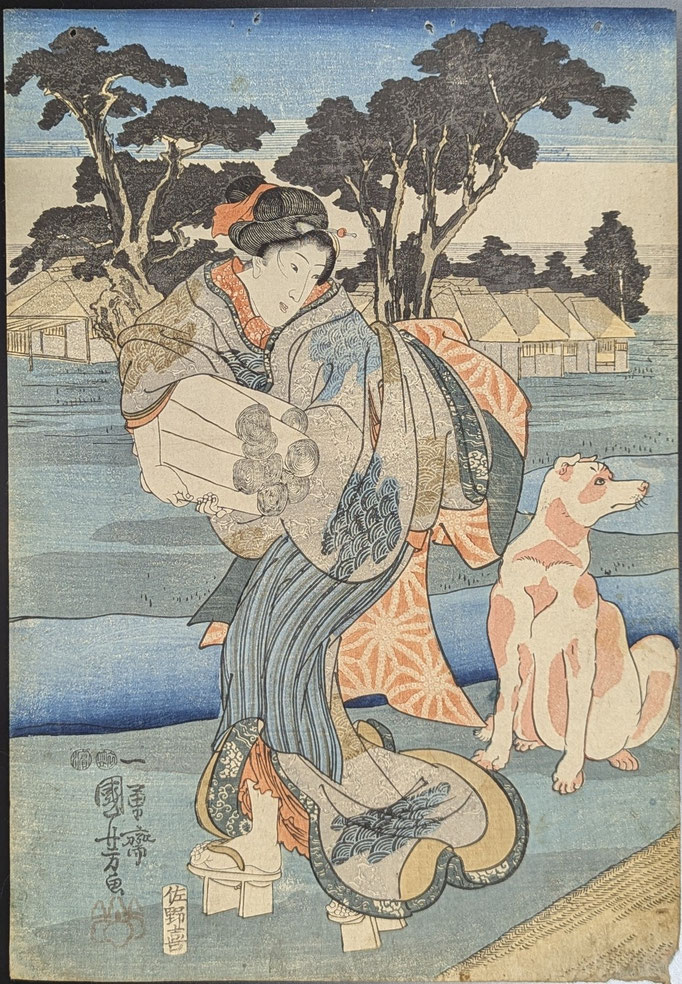 歌川国芳,摂津国擣衣の玉川,浮世絵