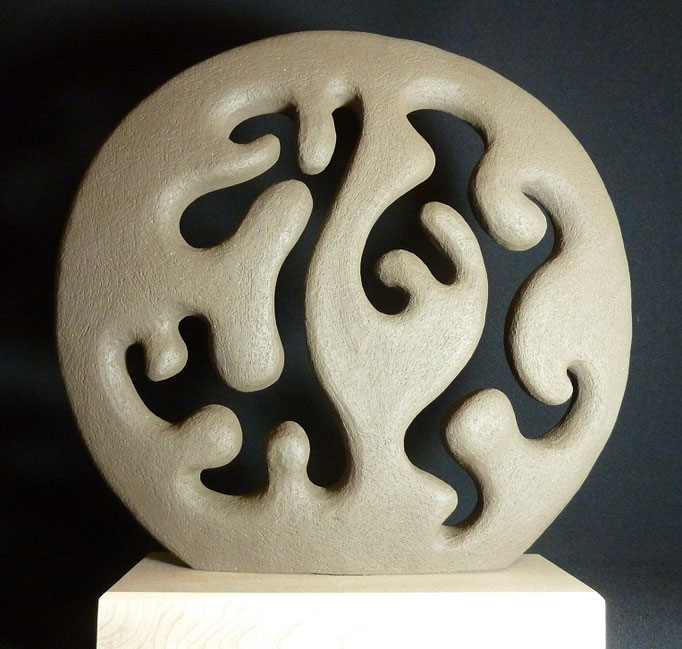Disque faïence noire sur socle bois - Diamètre 40cm