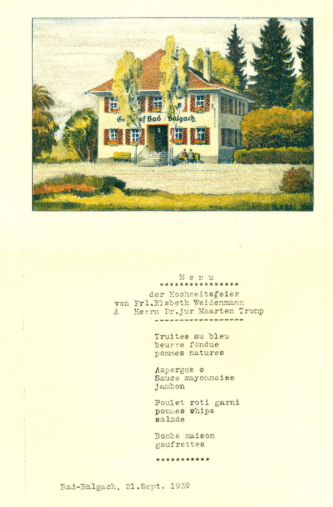 Hotel Bad: Hochzeits-Menu 1939