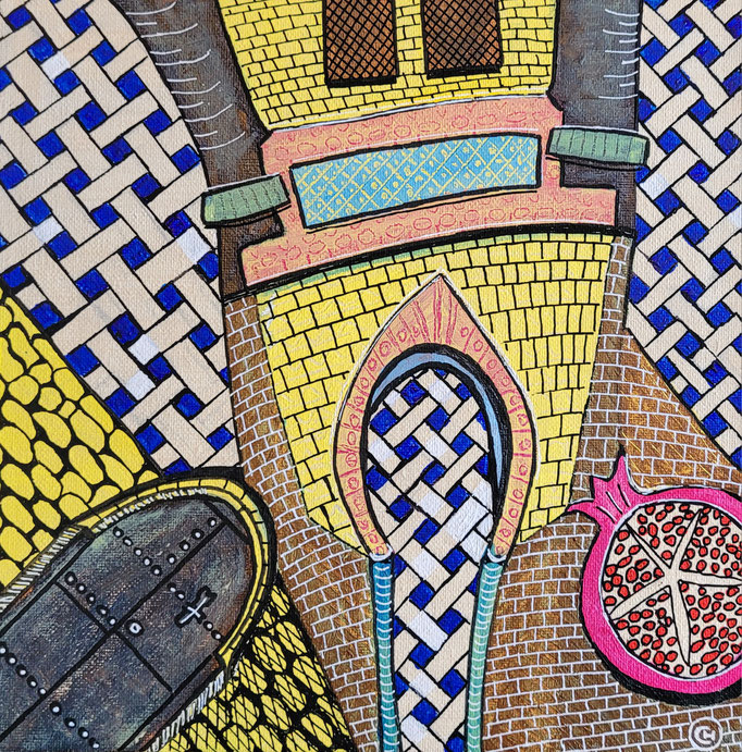 DETAILS MET GRANAATAPPEL uit de serie Alhambra - acrylverf op schilderspaneel - 25 x 25 - verkoopprijs € 50