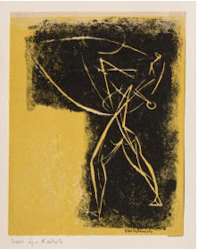 Varbanesco, L'homme en marche, linogravure, 15,5 x 12.