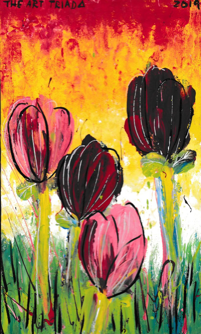 "Tulips" acrylic on wood