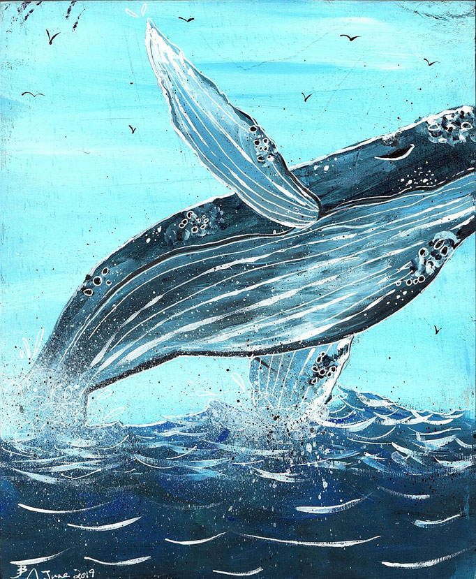 "Whale of a Time" acrylic on wood