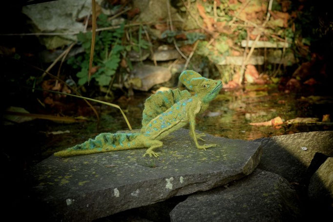 handgefilztes Reptil aus Wolle detailgetreues Filztier realistisch