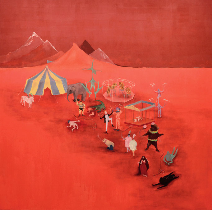 Circo rojo, 200x200cm, óleo sobre lienzo, maría azcona 2015