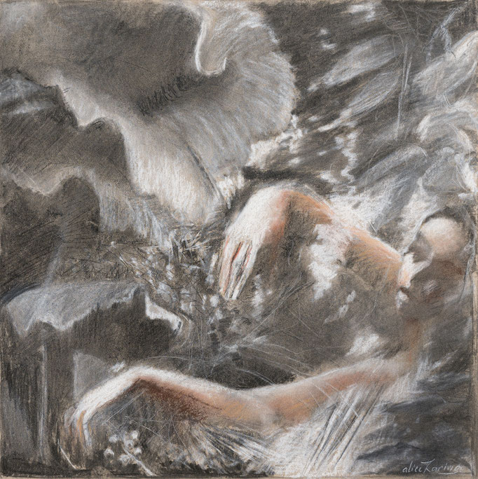 mit angeborenem Wissen, 2023  Kohle und Pastell auf Papier    40 x 40 cm