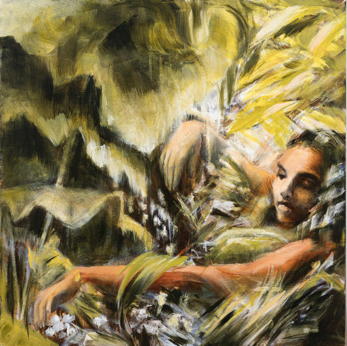mit angeborenem Wissen, 2023  Öl auf Leinwand    74 x 74 cm