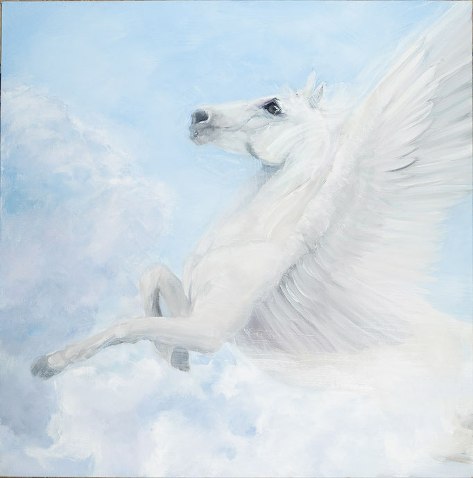 Geflügeltes Pferd, 2025  Öl auf Leinwand    90 x 90 cm