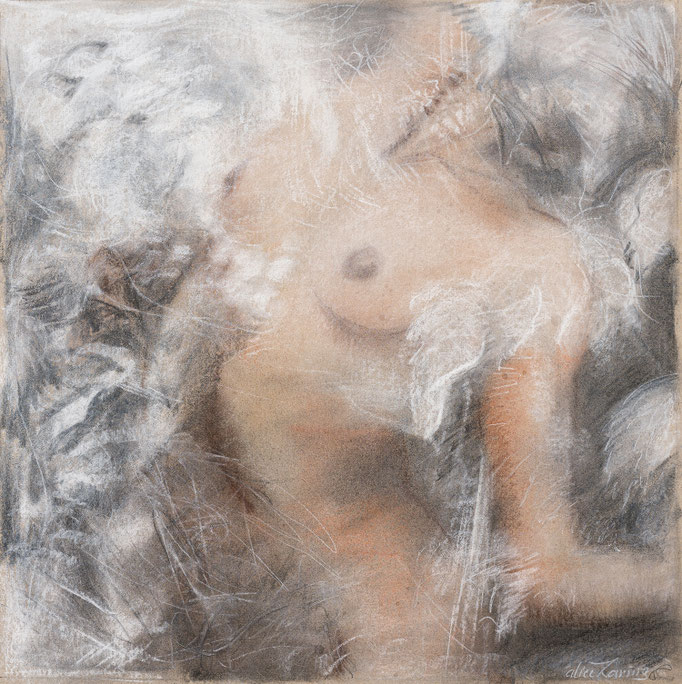 Evolution, 2023  Kohle und Pastell auf Papier    40 x 40 cm