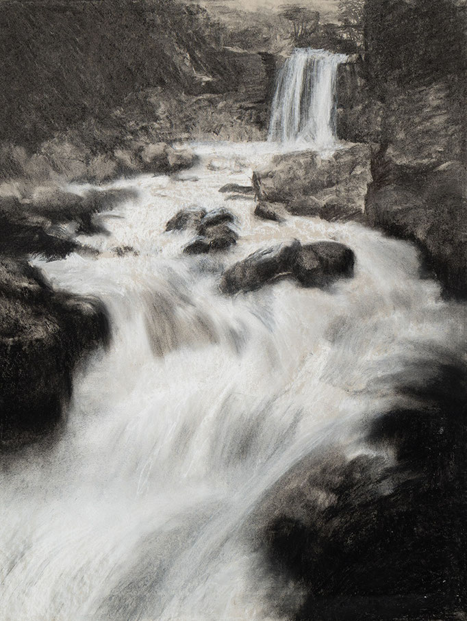 Wandlung, 2025  Kohle und Pastell auf Karton    50 x 64 cm (Blatt) 70 x 90 cm (gerahmt)
