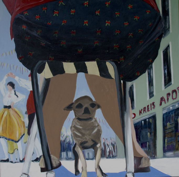 "Next year I'll stay at home, said the dog", 100 x 100, Acryl auf Leinen, 2016