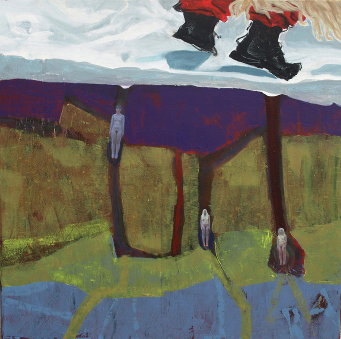 "The spring knocks at the door", 80 x 80, Acryl auf Leinen, Collage, 2014 - 4. Platz beim Ex-Tempore in Ptuj, Slowenien