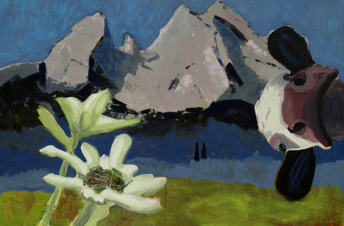 "Der Watzmann ruft" 80 x 100, Acryl auf Leinen, Collage, 2013 - 3. Preis beim Ex-Tempore in Berchtesgaden