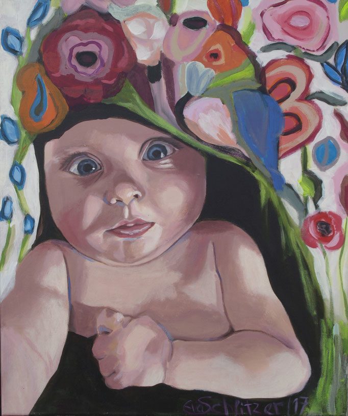 "Mia makes a selfie", 60 x 50, Acryl auf Leinen, 2017