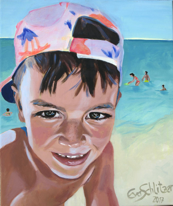 "Jonas on the beach", 60 x 50, Acryl auf Leinen, 2017