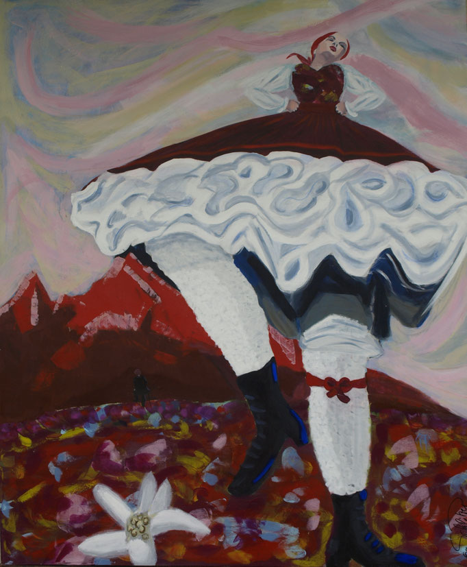 "Und ewig lockt das Edelweiß", 120 x 100, Acryl auf Leinen, 2011