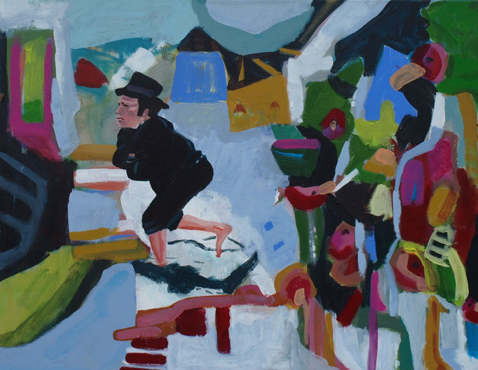 "Betrunkener Intellektueller um 5 Uhr Früh auf den Weg nach Hause", 80 x 100, Acryl auf Leinen, 2011