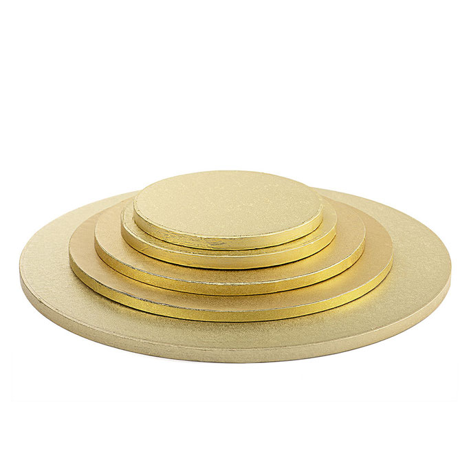 Spessore: 0,3 cm Sottotorta rotondi in pasta di pura cellulosa rivestiti  colo oro disponibili diverse misure