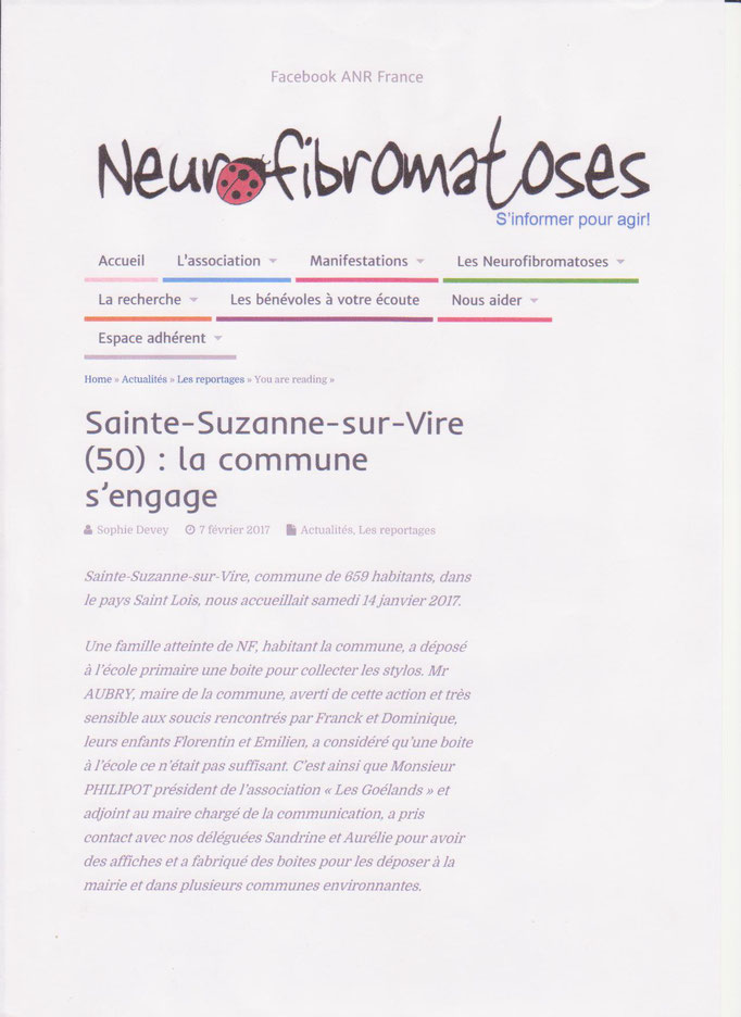 Engagement de la commune de Sainte-Suzanne-sur-Vire pour la Neurofibromatoses