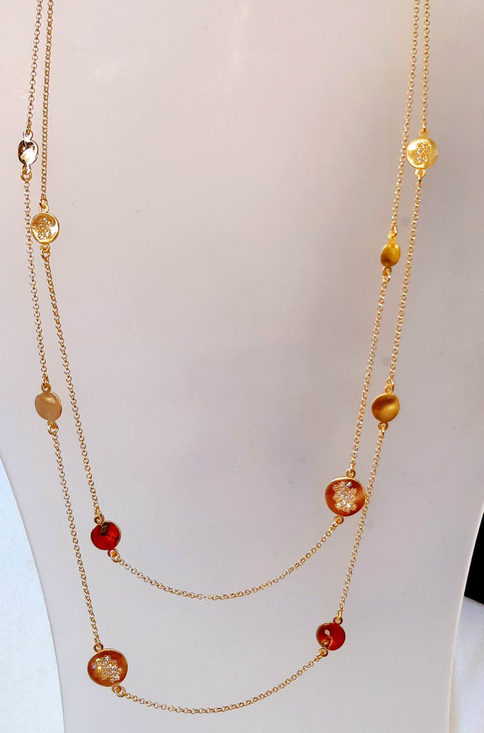 collier-silber-vergoldet-2-reihig-plättchen mit zirkonia