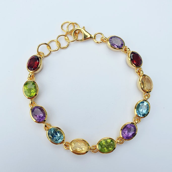 armband-silber-vergoldet-top steine-amethyst-blautopas beh.-citrin-granat-peridot