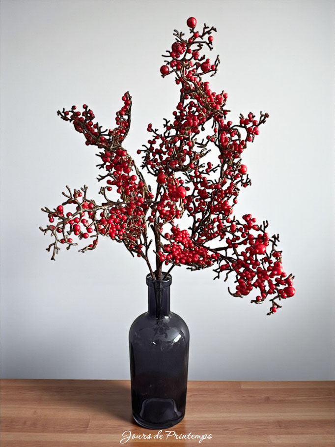 Branche de baies rouges artificielle haut de gamme