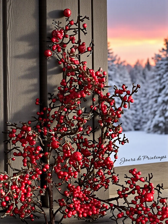 Branche de baies rouges artificielle haut de gamme